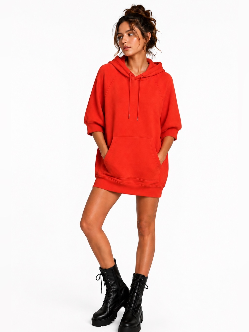 H&M Oversized Soft Hooded Sweatshirt Dress‎ Zip Side Orange Large Comfy